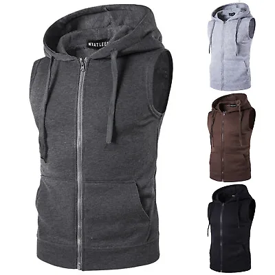 Men's Sleeveless Workout Hoodie Zip-up Vests Gym Bodybuilding Lifting Tank Tops • $16.29