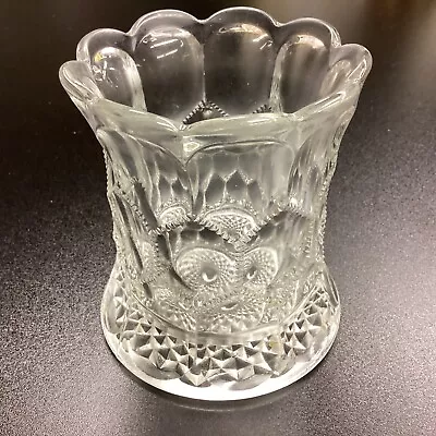 EAPG Victorian Era Unusual Clear Glass Spooner Honeycomb Chicken Wire • $45