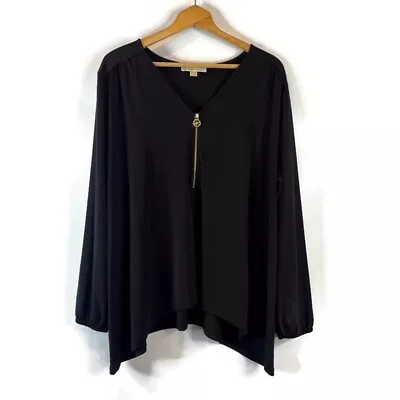 Michael Michael Kors Womens Black Blouse Size 3X  Zip Front Long Sleeve • $29.88