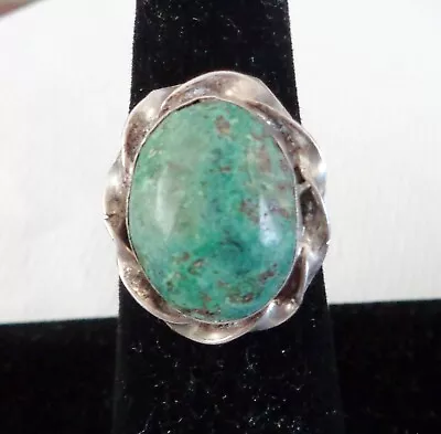 Vintage Mexico Sterling Silver Ring Size 7 Green Turquoise Design • $37.49