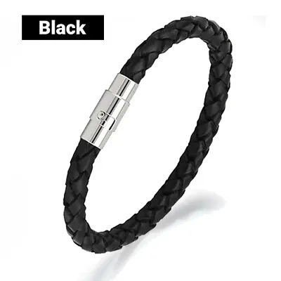 Silver Stainless Steel Magnetic Clasp Braided Leather Bracelet For Men's Women's • $3.95