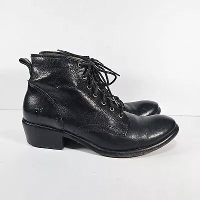 Frye Carson Boots Womens Size 8.5 Black Leather Lace Up Ankle Booties Combat • $50