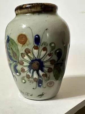 Tonala Mexican Pottery Flower Vase Signed Butterfly  • $20