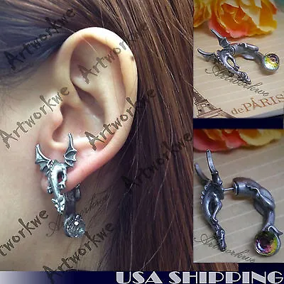 $9.99 • Buy Cool 3D Dragon With Wings Puncture Ear Stud Womens Mens Unisex Earring One Piece