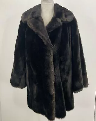 Vintage Yocci Tissavel Dark Brown Faux Fur Hook-and-Eye Coat Size 12 • $10.99