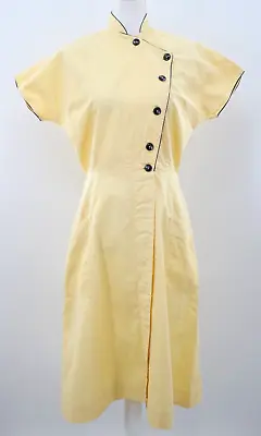 VTG Women's 40s Light Yellow Uniform Dress Sz M 1940s Waitress Maid Clover Leaf • $129.99