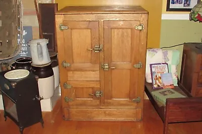 Antique Oak 3 Door Ice Box Refrigerator Original Hardware  #2066 • $800