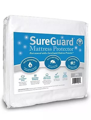 SureGuard TWIN Size Mattress Protector - 100% Waterproof Hypoallergenic - • $22.99