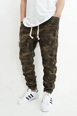 Men's Olive Camo Twill Drop Crotch Jogger Pants Size S-5xl Victorious Free Ship • $29.90