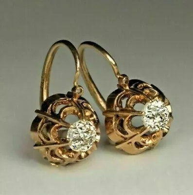 1Ct Round Cut Diamond Vintage Solitaire Drop/Dangle 14K Yellow Gold FN Earrings • $46.90