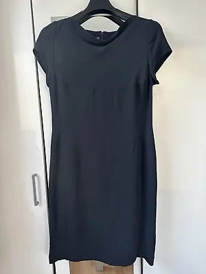 Louis Feraud Formal Black Silk Dress Cap Sleeves Smart Elegant Classic Dress • £25.99