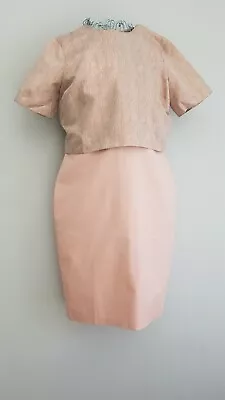  House Of Fraser Mary Portas Powder Pink Dress Bodycone Bolero Size 12 Stretchy • $48.09