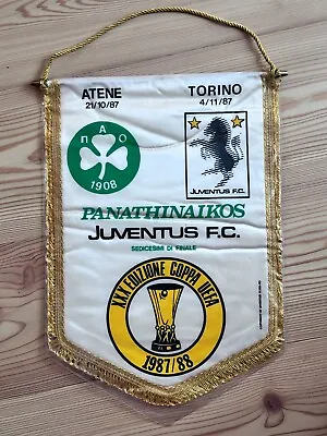 1987 Uefa No Match Worn Shirt Pennant Sima Juventus Panathinaikos Pennant Gagliardetto • £103.24