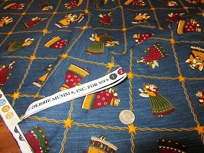 Vintage DEBBIE MUMM Christmas Flying Angels Trumpets Fabric For SSI 2 Yd X 44  • $28