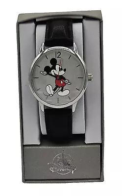 Disney Parks MICKEY MOUSE Black Leather Band Wrist Watch W/ Fresh Batteries NEW • $25