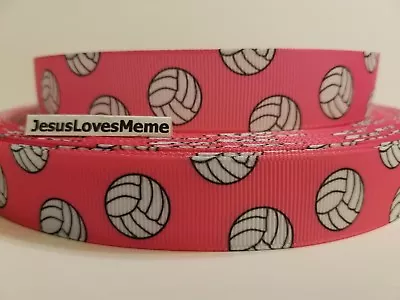 Grosgrain Ribbon White Volleyballs On Pink Volleyball Sports Team Spirit 7/8  • $1.25