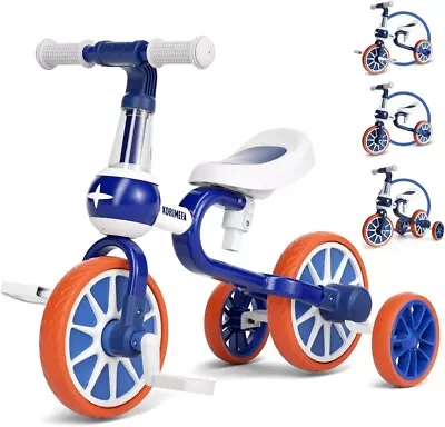 Kids 4-in-1 Tricycle With Training Wheels Baby Walker For 2-4 Years Blue • £29.99