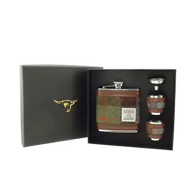 6oz Harris Tweed Hip Flask Gift Set In MacLeod Tartan • $31.99