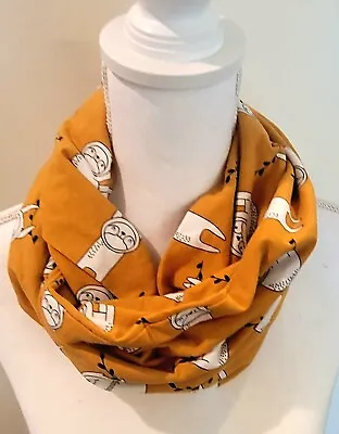 Handmade Mustard Yellow Sloth Print Jersey Knit Infinity Scarf • $12