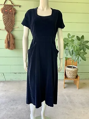 1940s Vintage Black Velvet Dress With Beautiful Back Detail & Pockets B36 W29 • $79.99