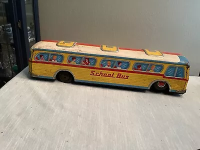 Vintage Tin Litho Toy School Bus Japan Missing Wheel & Battery Cover • $25