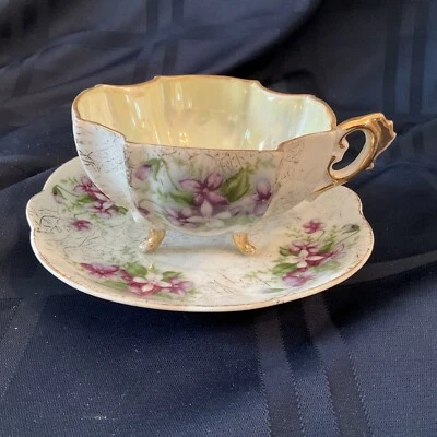 £14.02 • Buy Vintage Relco Japan Fine Bone China  Purple Floral Footed Tea Cup Saucer Set