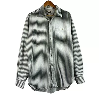 Vintage 80s Banana Republic Button Up Safari Striped Pockets Shirt XL USA Made • $34.99