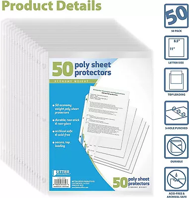 50 Sheet Page Protectors Office Clear Plastic Document Paper Binder Sleeves US • $7.59