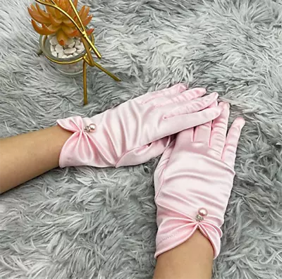 £18.23 • Buy Pair Gloves Short 22cm Roses Pale Satin Pearl Wrist Retro Pinup Glamour