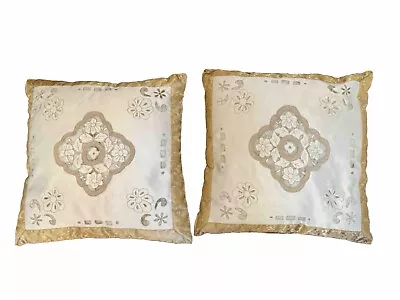 Vintage Throw Pillows Gold And White Floral 15” X 15” • $25