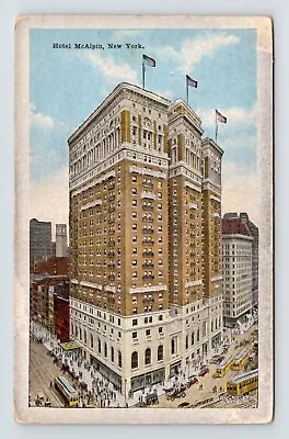 Hotel McAlpin New York Birds Eye View American Flags Trolley Old Cars Postcard • $3