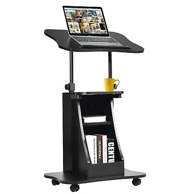 Movable Laptop Table Height Adjustable Computer Workstation W/ Storage Cabinet • £54.95
