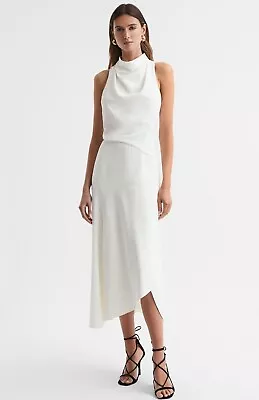 REISS GIANA HIGH NECK DRAPED MIDI DRESS In Ivory • £129.99