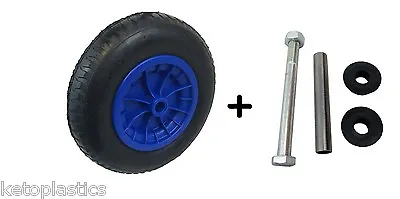 14  BLUE Pneumatic Wheelbarrow Wheel 3.50/4.00-8 BENT VALVE + AXLE SET - (4PLY) • £11.95