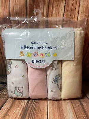 NEW -Vtg Riegel 4 Receiving Blankets - 100% Cotton - Nursery Rhymes - Bears • $24.99