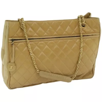 CHANEL Chain Shoulder Bag Leather Beige CC Auth Bs12355 • £566.03