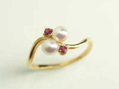 MIKIMOTO K18YG Akoya Pearl & Ruby Ring Japanese 9 US 5 Authentic Used From Japan • $463.19