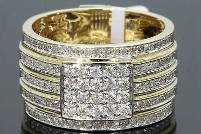 10k Yellow Gold 1.18 Ct 13mm Men Real Diamond Engagement Wedding Pinky Ring Band • $690