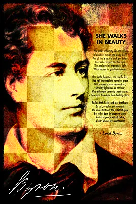 Lord Byron Art Print SHE WALKS IN BEAUTY Poem Photo Poster Gift • £54.95