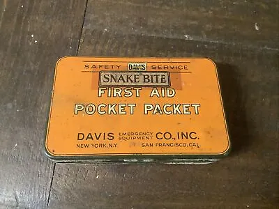 Vintage Davis Co. SAFETY SNAKE BITE KIT First Aid Pocket Packet Tin • $34.99
