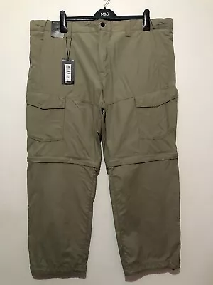 M&S Active Waist Stormwear Zip Off Trekking Cargo Trousers/Shorts W44 L29 Stone • £24.99