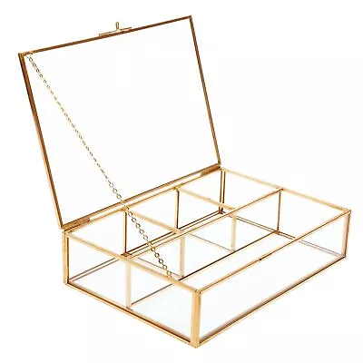 Golden Vintage Glass Box Keepsake Jewelry Organizer And Counter Top Display Case • $29.42