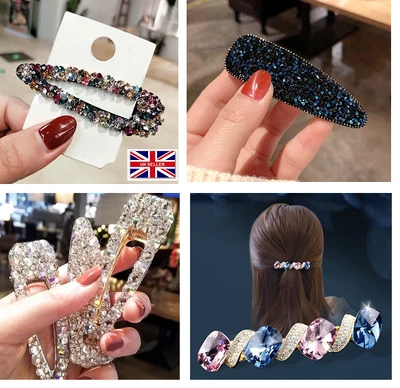 £4.89 • Buy Rhinestone Diamante Sparkly Shiny Silver Hair Clip Grip Slide UK Stock