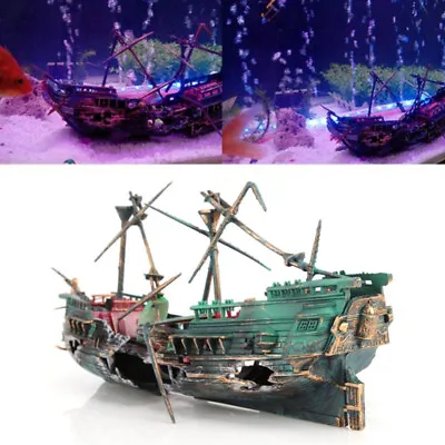 $8.47 • Buy Large Aquarium Decoration Boat Aquarium Ship Air Split Shipwreck Fish Tank D.AM