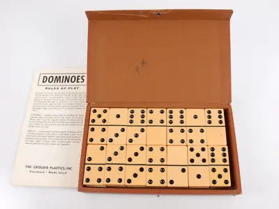 Crisloid Plastics Vintage Dominoes With Case & Instructions Bakelite Set Of 28 • $29.99