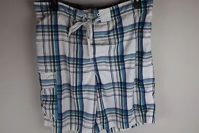 Merona Mens Swimsuit Size XL 40-42 Blue/Green/White Plaid.  #0118 • $12