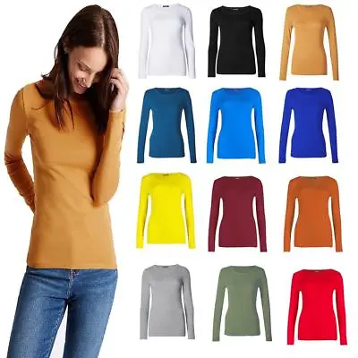 £4.39 • Buy New Ladies Plain Long Sleeve Crew Neck Top Shirt Casual Printed T Shir Size 8-26
