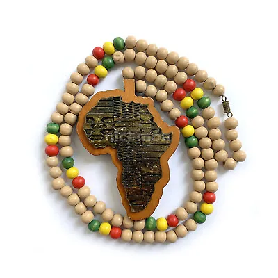 Africa Wood Necklace Large Pendant Rasta Reggae Rastafari Jamaica Bob 30  • $25.99