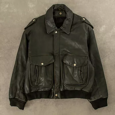 Vintage 90s G-2 Leather Flight Jacket M Men's Black • $124.46