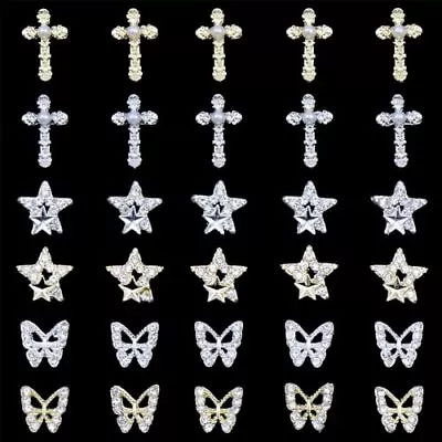 30Pcs 3D Silver Gold Butterfly Nail Gems Charms Alloy Cross Nail Gems And  • $14.16